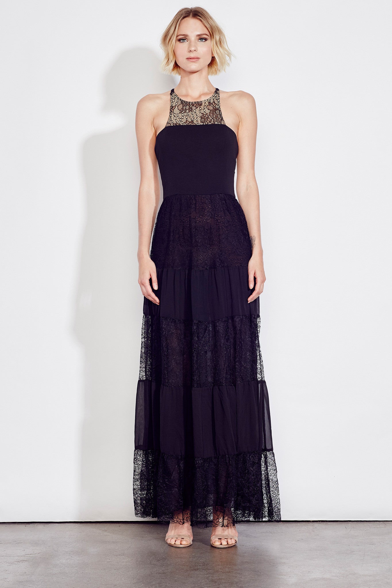 Lace Panel Gown in Black
