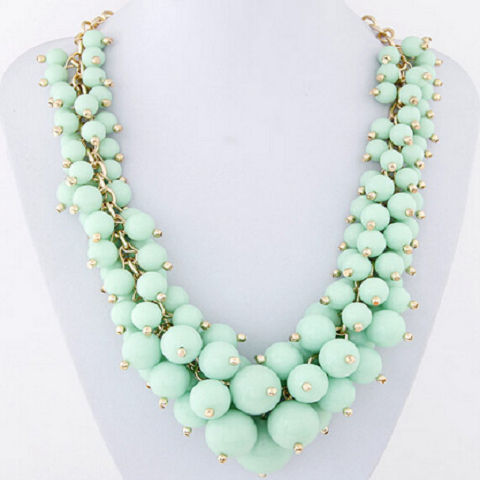 Green Colour Candy Grape Stone Beard Necklace For Women